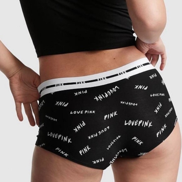 Pink cotton logo Boyshort panties 5 piece size large - Picture 3 of 8